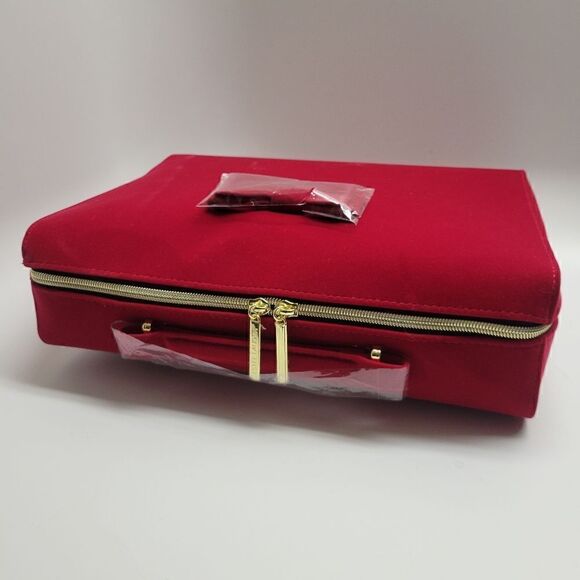 Estée Lauder Cherry Red Velvetty Flocked Makeup Case / Cute Bow Handbag / Laptop - Picture 8 of 16